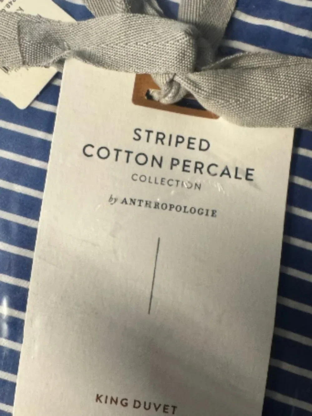 Anthropologie LIVIA Cotton Stripe Printed Blue KING Duvet Cover. NO SHAMS